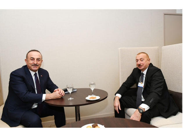 Ilham Aliyev holds talks with Mevlut Cavusoglu in Davos