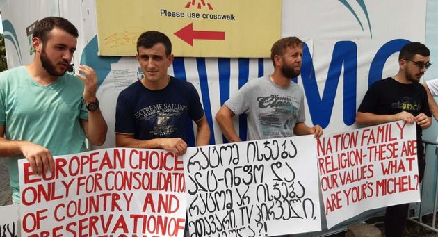 On the other hand, traditionalists staged a protest at the Sheraton Batumi Hotel, where Charles Michel met with the leaders of the Georgian opposition. They held posters "Nation. Family. Religion are our values, but what are yours, Michelle?"