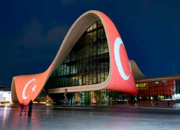 Building of Heydar Aliyev Center lights up in colors of Turkish flag