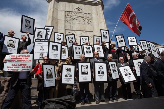 People with portraits of victims of Armenian terrorist attacks