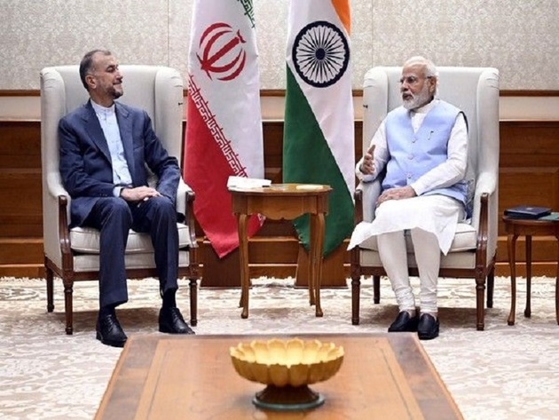 Photo by the Iranian Foreign Ministry: Hossein Amir Abdollahian and Narendra Modi