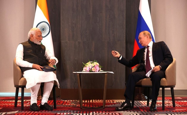 IMAGE: the President of the Russian Federation website. Vladimir Putin with Indian Prime Minister Narendra Modi at the SCO summit in Samarkand