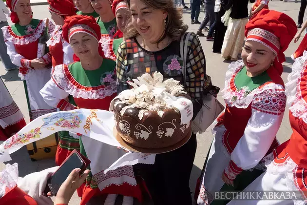 Procession of Caucasus and South of Russia representatives take place at wedding festival at VDNKh in Moscow