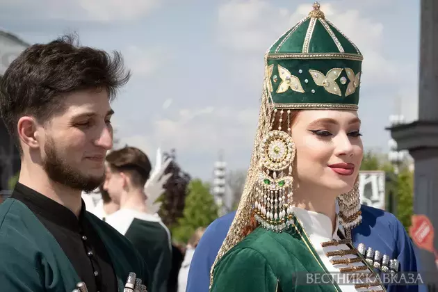 Procession of Caucasus and South of Russia representatives take place at wedding festival at VDNKh in Moscow