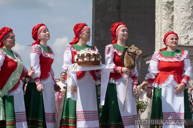 Procession of Caucasus and South of Russia representatives take place at wedding festival at VDNKh in Moscow