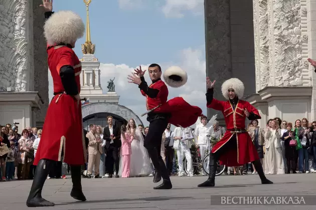 Procession of Caucasus and South of Russia representatives take place at wedding festival at VDNKh in Moscow