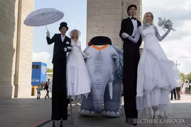 Procession of Caucasus and South of Russia representatives take place at wedding festival at VDNKh in Moscow