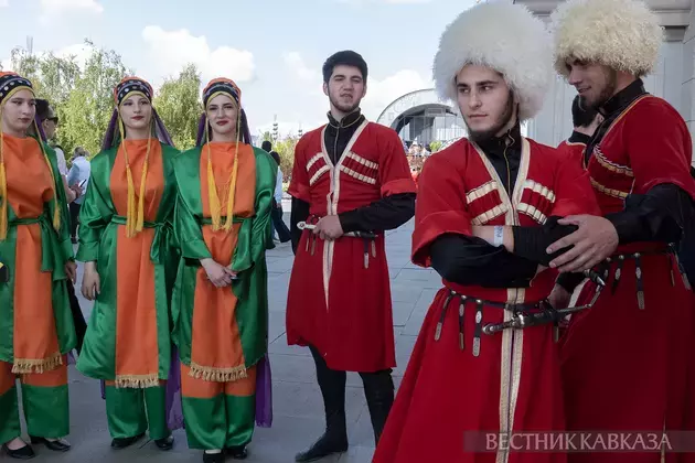 Procession of Caucasus and South of Russia representatives take place at wedding festival at VDNKh in Moscow