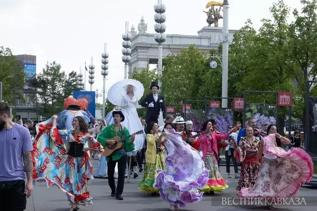 Procession of Caucasus and South of Russia representatives take place at wedding festival at VDNKh in Moscow