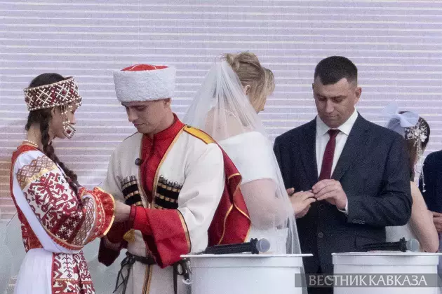 Procession of Caucasus and South of Russia representatives take place at wedding festival at VDNKh in Moscow