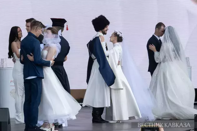 Procession of Caucasus and South of Russia representatives take place at wedding festival at VDNKh in Moscow