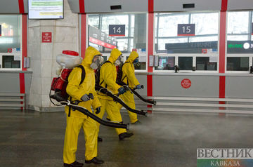 Disinfection at the Kursky train station, Moscow