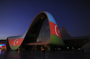 Heydar Aliyev Center illuminated with colors of National Flag of Azerbaijan (PHOTO)