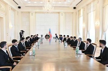 Ilham Aliyev receives Azerbaijan national minifootball team winning European Championship