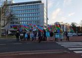 Azerbaijani diaspora activists gather in front of Peace Palace in The Hague